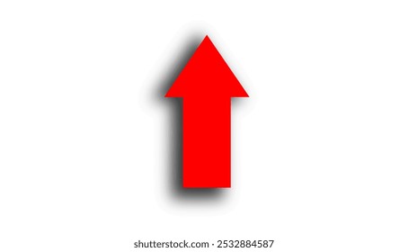 Flecha roja hacia arriba con sombra sobre fondo blanco Plantilla de diseño. Concepto de crecimiento de la economía de valor de inversión.	