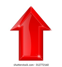 Red Arrow. Shiny glass button. Red web icon. Vector isolated on white.