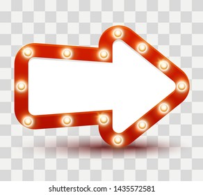 Red arrow with shiny light bulbs on transparent background