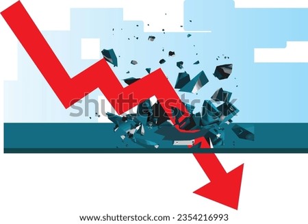 The red arrow shot down through the ground until it shattered.,Stock market crash, world economy recession