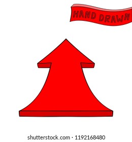 Red arrow. UP sign. Hand drawn sketch. Vector illustration isolated on white background
