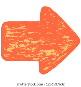 Red arrow sign painted by paint brushstroke. Ink sketch drawing created in handmade technique. Quick and easy recolorable shape. Vector illustration a graphic element