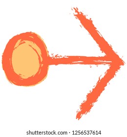 Red arrow sign painted by paint brushstroke. Ink sketch drawing created in handmade technique. Quick and easy recolorable shape. Vector illustration a graphic element