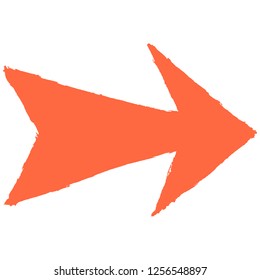 Red arrow sign painted by paint brushstroke. Ink sketch drawing created in handmade technique. Quick and easy recolorable shape. Vector illustration a graphic element