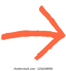 Red arrow sign painted by paint brushstroke. Ink sketch drawing created in handmade technique. Quick and easy recolorable shape. Vector illustration a graphic element