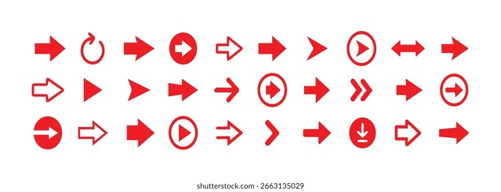 Signo de flecha roja. Icono de flecha. Paquete de iconos de Vector de flecha roja.