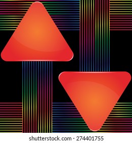 Red arrow signs with abstract colorful lines design