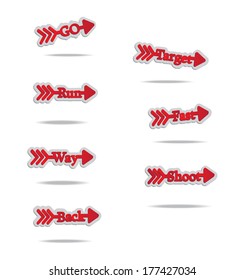 red arrow with signs on the with background