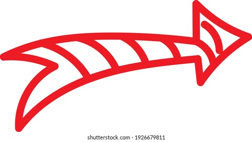 La flecha roja con rayas apuntaba hacia la derecha, ilustración, vector sobre fondo blanco.