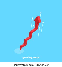 red arrow swiftly rising graph on a blue background, isometric image