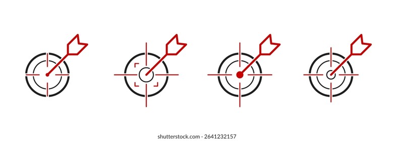 Red Arrow Target Icons – Minimal Outline Style for Goal, Focus, and Accuracy