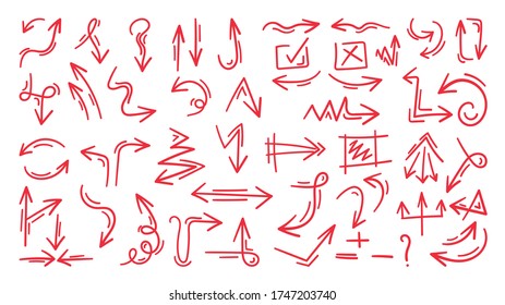 Red Arrow vector doodle. Hand drawn sketch arrows design for business plan and education. 
