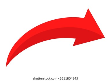 Red arrow vector icon isolated on white background. Arrow shows direction symbol in flat style. Red icon vector in flat style