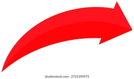 Ícone vetorial de seta vermelha isolado no fundo branco. A seta mostra o símbolo de direção em estilo simples. Vetor de ícone vermelho em estilo plano