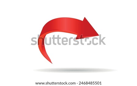 red arrow, vector illustration of a curved arrow with 3d effect, white background.
