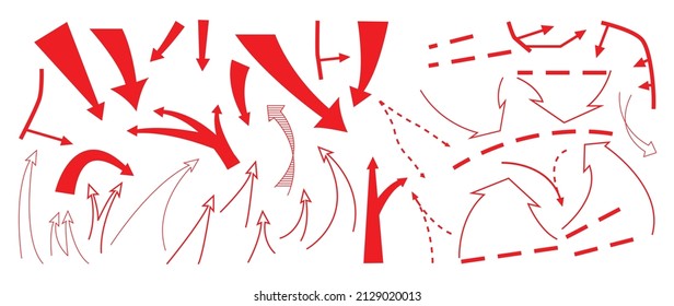 Red Arrow Vector Set. Arrows Design For Infographic And Map Pointer.