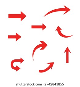 Red arrow vectors collection, different styles and directions. pointer signs for web, app, graphic design projects.