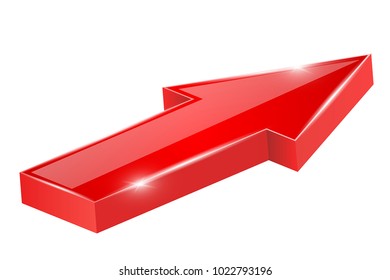 Red arrow. Web 3d shiny icon. Vector illustration isolated on white background