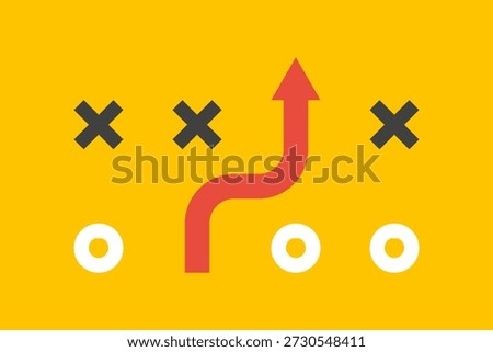 red arrow winning strategy concept, success game plan, team work brainstorming illustration, growth business strategy idea, way forward