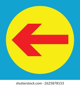 Red arrow in yellow circle sign. Single headed red arrow icon. Arrow indicated the direction symbol. Vector Formats. Direction symbol in yellow background. Red pointer in circle icon on violet.