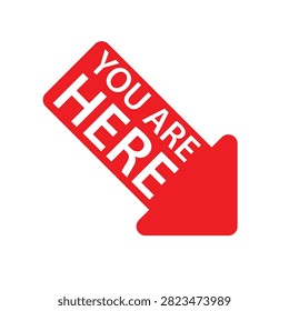 Red arrow with you are here text pointing to a current location on a map