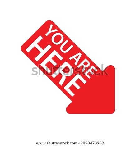 Red arrow with you are here text pointing to a current location on a map