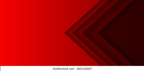 Red arrowhead abstract background, gradient of light tones to dark colors. Templates for business card, cover layout, brochure, flyer, corporate pages, poster, banner, web design. Vector illustration.