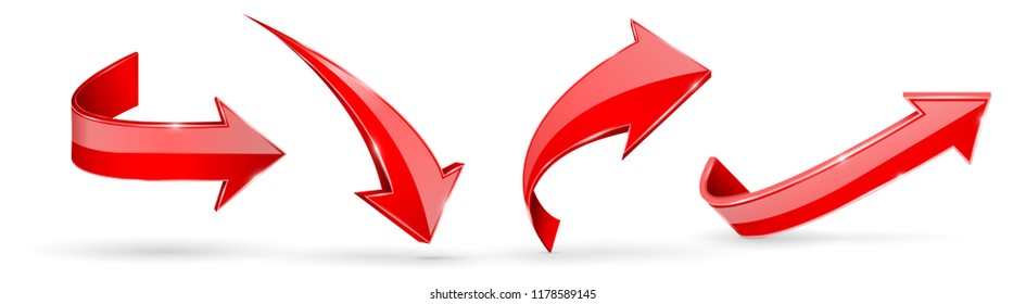 Red arrows. 3d web icons. Vector illustration isolated on white background