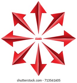 Red arrows 8 point direction spread on white background sign symbol vector illustration.