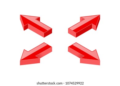 Red arrows combination. Shiny icons. Vector illustration isolated on white background