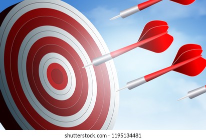 red arrows competition darts go to target. business success goal. creative idea. illustration vector