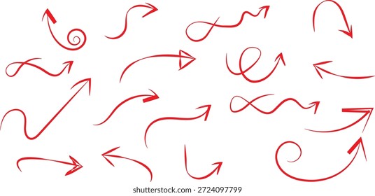 Rote Pfeile Stift Doodle Kreide Symbole gesetzt.