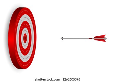 red arrows darts fling go to target Circle. Business success goal. on background white. creative idea. leadership. cartoon vector illustration