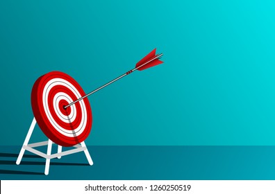 red arrows darts in target circle. business success goal. on background blue. creative idea. leadership. cartoon vector illustration