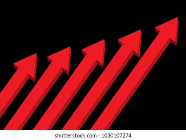 Red arrows direction 3D on black background vector illustration.