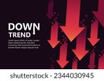 Red arrows downtrend abstract background, capturing the essence of decline with dynamic red arrows. Perfect for conveying financial downturns and market concepts. Futuristic and Tech theme.