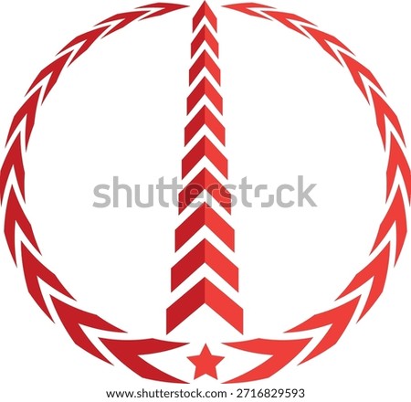 Red arrows forming a circle with a star at the bottom center Vector
