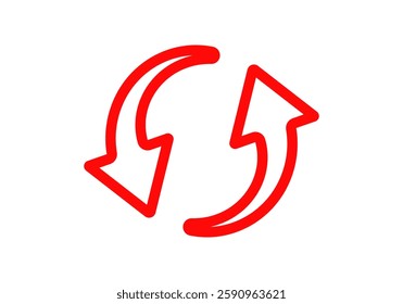 Red arrows forming a circular shape symbolize change, update, or recycling concepts.