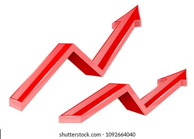 Red arrows. Up growing financial 3d shiny icons. Vector illustration isolated on white background