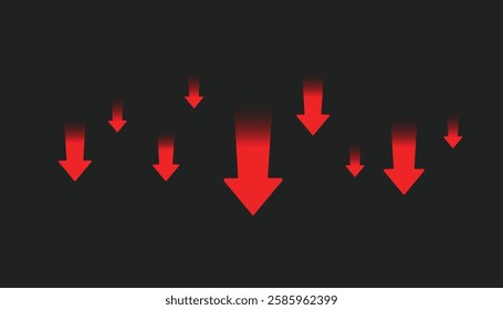 Red arrows icon. Arrow pointing. Vector set of trendy down arrows in flat style. Red arrow vector set isolated on black background