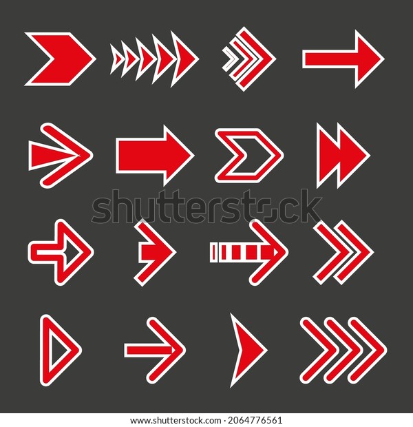 Red arrows icons set on grey background.\
Vector illustration