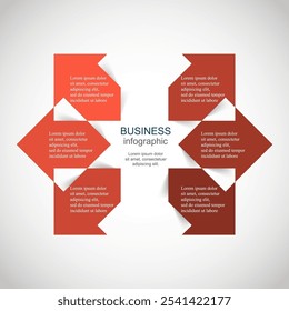 Red arrows infographic template with 6 steps, options, parts or processes.