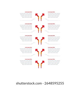 setas vermelhas modelo infográfico. modelo de informações dez etapas. modelo infográfico para negócios, educação, tecnologia, indústria mundo. modelo de informações para relatório anual, revista
