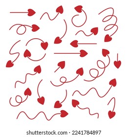Red arrows love set, vector illustration