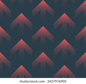 Up Red Arrows Movement Seamless Pattern Trend Vector Business And Finance Abstract Background. Halftone Abstraction for Dynamic Digital Presentations, Commerce, Growth Concepts. Dotwork Wallpaper