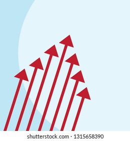 Up Red arrows on pastel blue background illustration vector for business and finance. Editable stroke, text space composition, minimalist style, growth concept