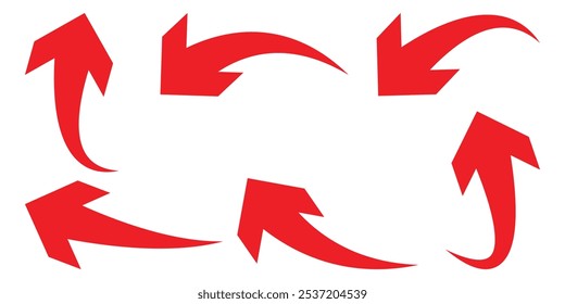 Red arrows on white background. Direction arrow, arrow icon for your web site design, logo, app, UI. arrow indicated the direction symbol. curved arrow sign. Vector illustration.