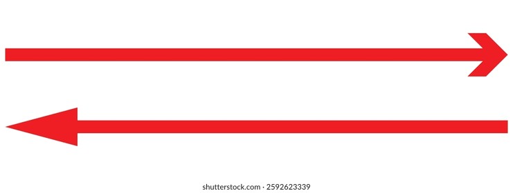 Red arrows pointing both ways. Both sided right left pointing arrow. Horizontal double-headed arrow. Dual sided red arrow vector. Arrows data transfer icon. 