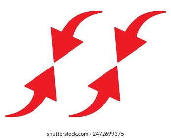 Red Arrows with seamless pattern. Up and down arrow set. Arrow icon, vector set collection. Modern simple arrows. Vector illustration