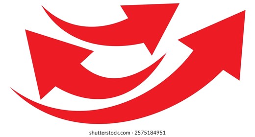 Red arrows set. Curve arrow icon vector set. set of Red long curve arrow for app and ui design. long up arrow icon vector. Red curve arrow set .